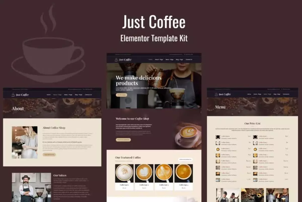 Justcoffee - Cafe and Coffee Elementor Template