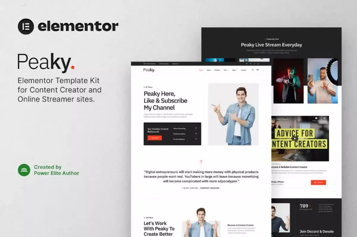 Peaky – Content Creator & Online Streamer Elementor Template