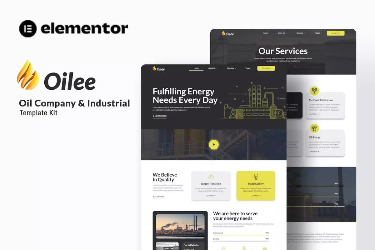 Oilee - Oil Company &amp; Industrial Company Elementor Template