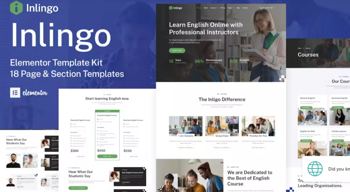 Inlingo – Professional English Course Elementor Template Kit