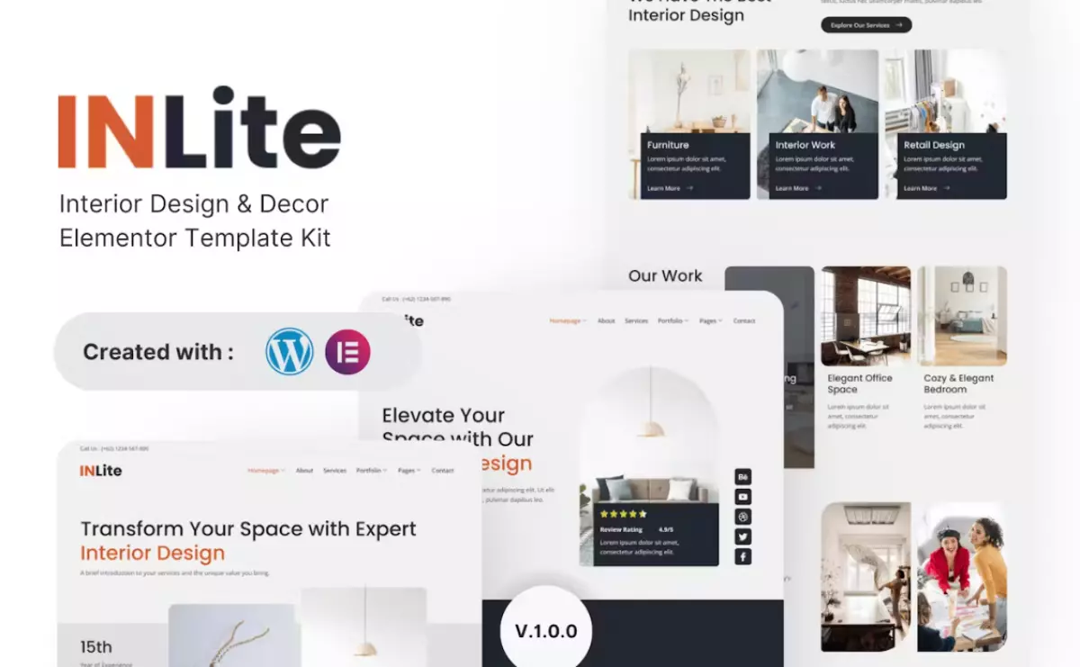 Inlite - Interior Design &amp; Decor Elementor Template Kit