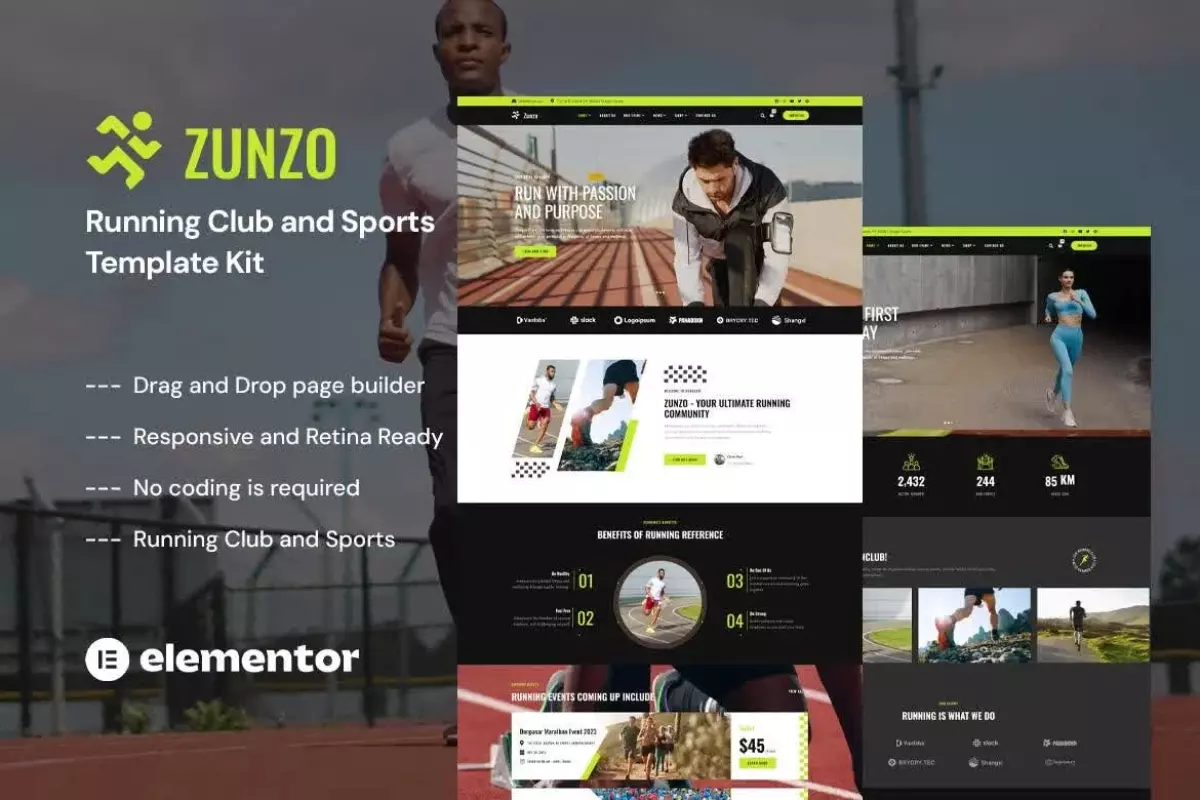 Zunzo - Running Club &amp; Sports Elementor Pro Template