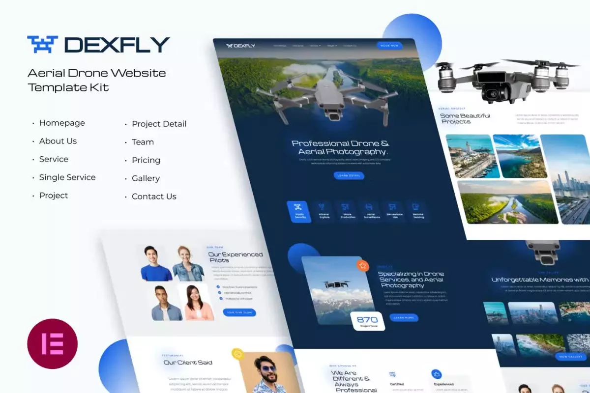 Dexfly | Drone & Aerial Photography Elementor Template