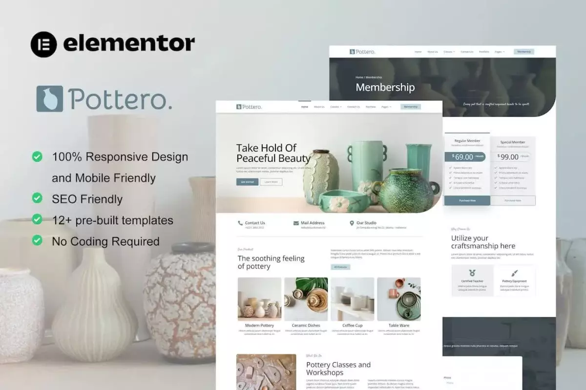 Pottero - Pottery &amp; Ceramics Studio Elementor Template