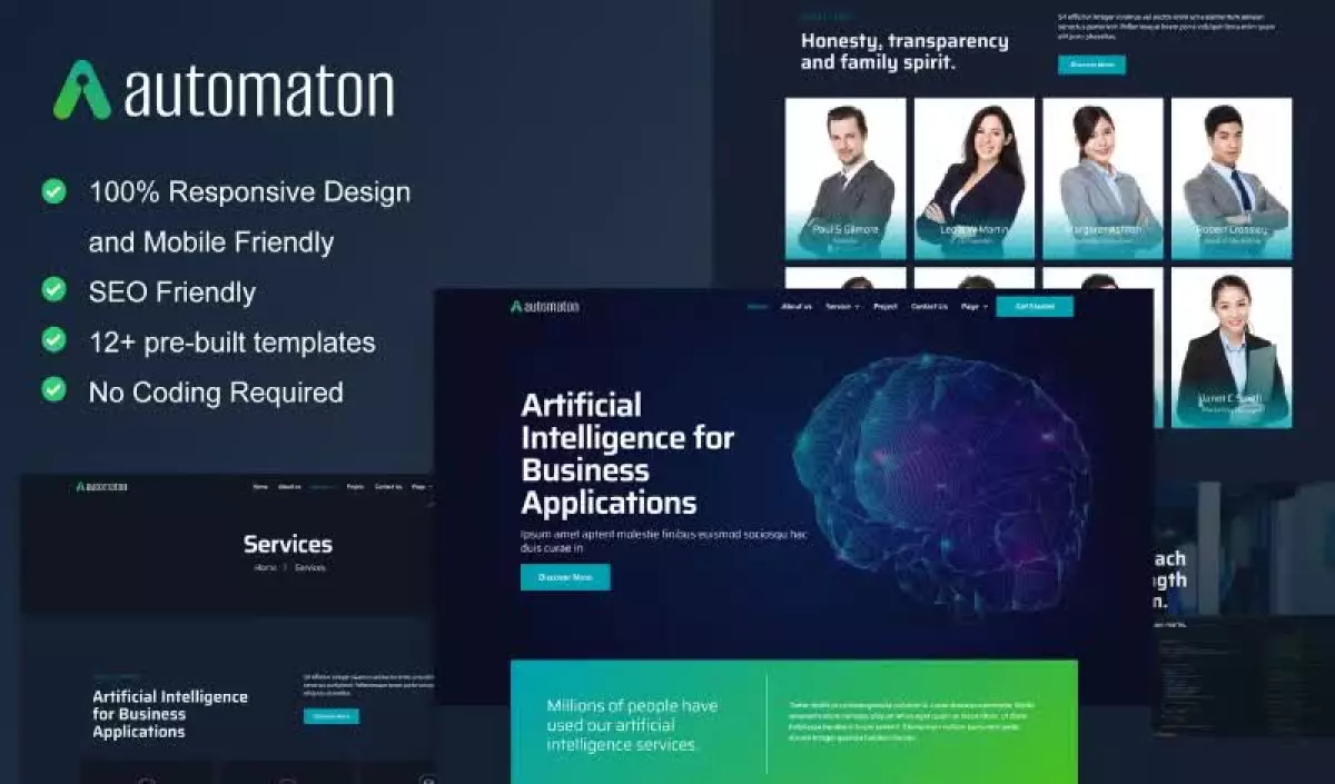 Automaton - Artificial Intelligence & Technology Services Elementor Template