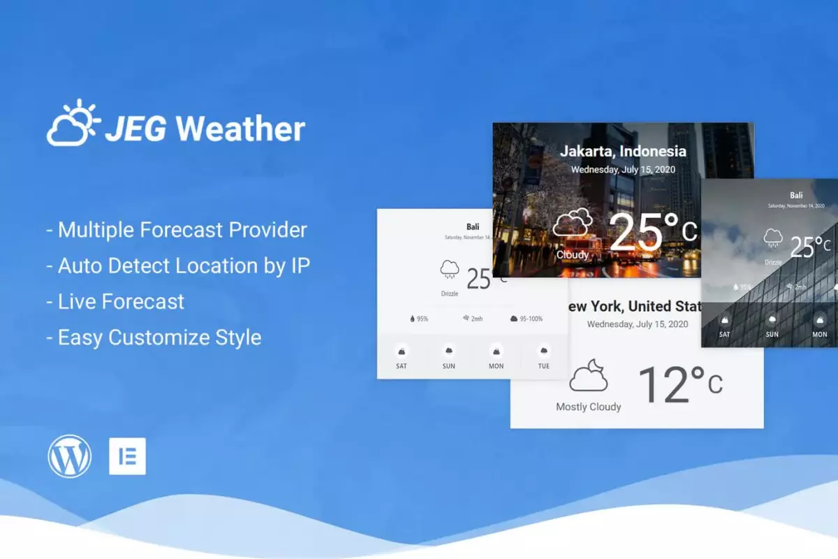 Jeg Weather Forecast WordPress Plugin - Add Ons for Elementor and WPBakery Page Builder