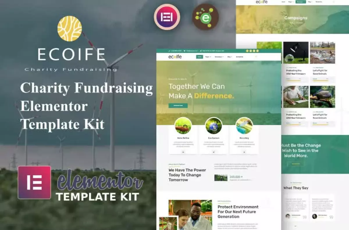 Ecoife - Charity Fundraising Elementor Template