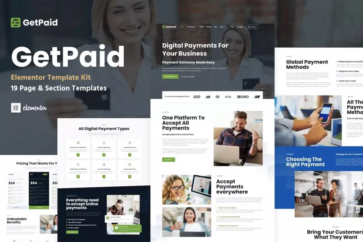 GetPaid - Payment Gateway &amp; Fintech Service WordPress Elementor Template