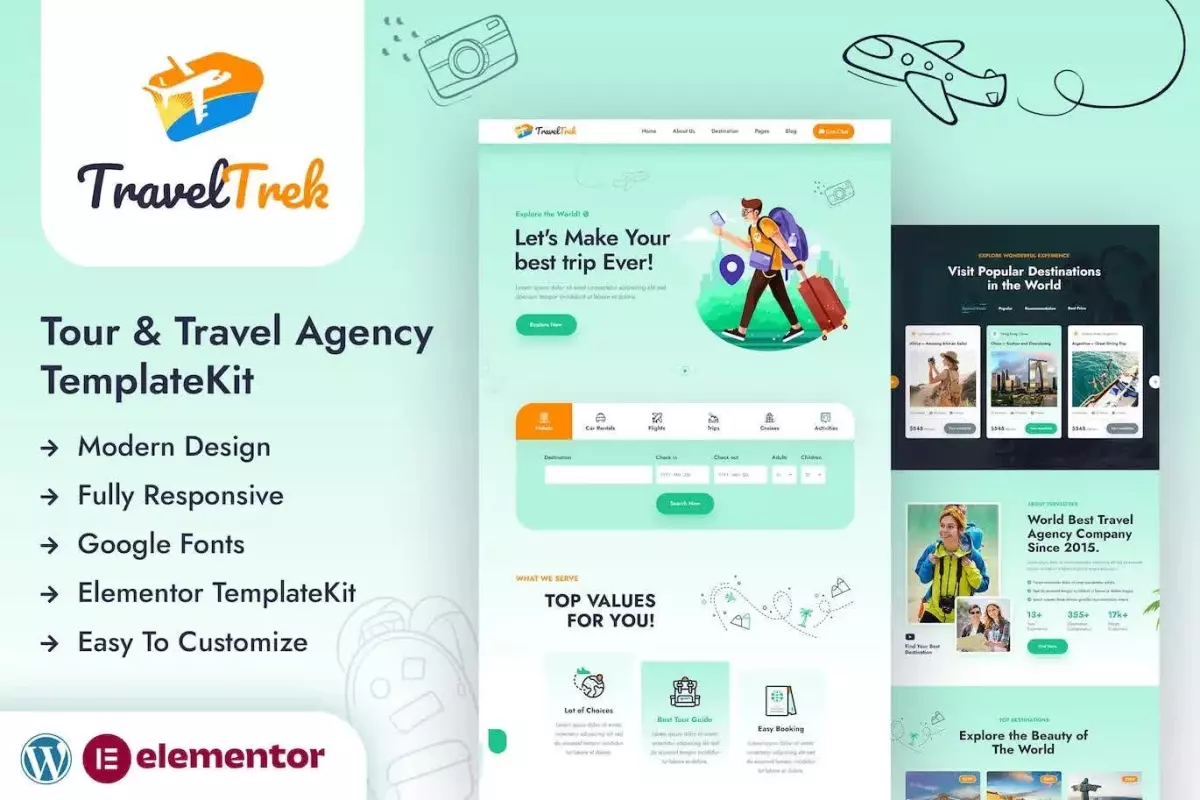 Travel Trek - Tour and Travel Agency Elementor Template