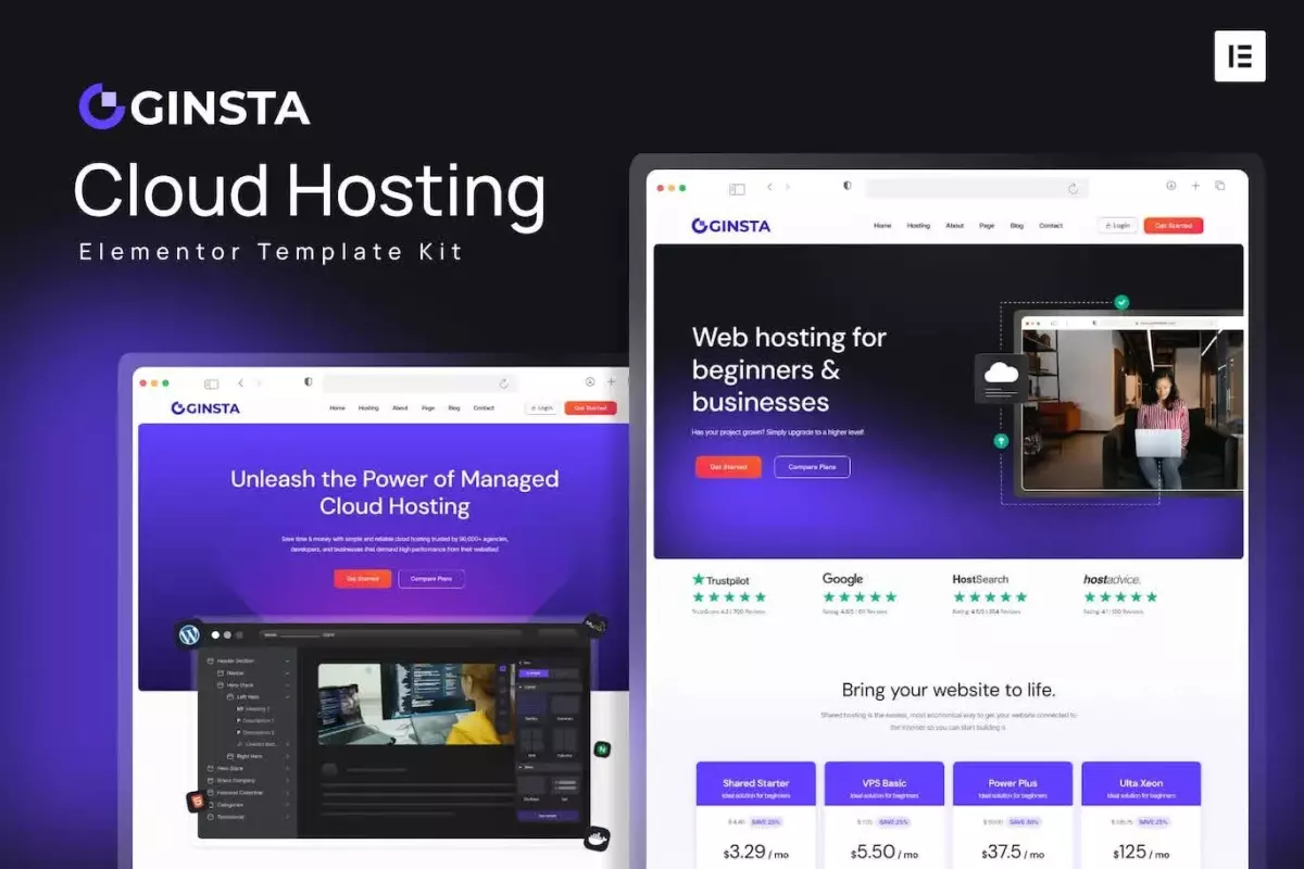 Ginsta - Cloud Hosting Company Elementor Template