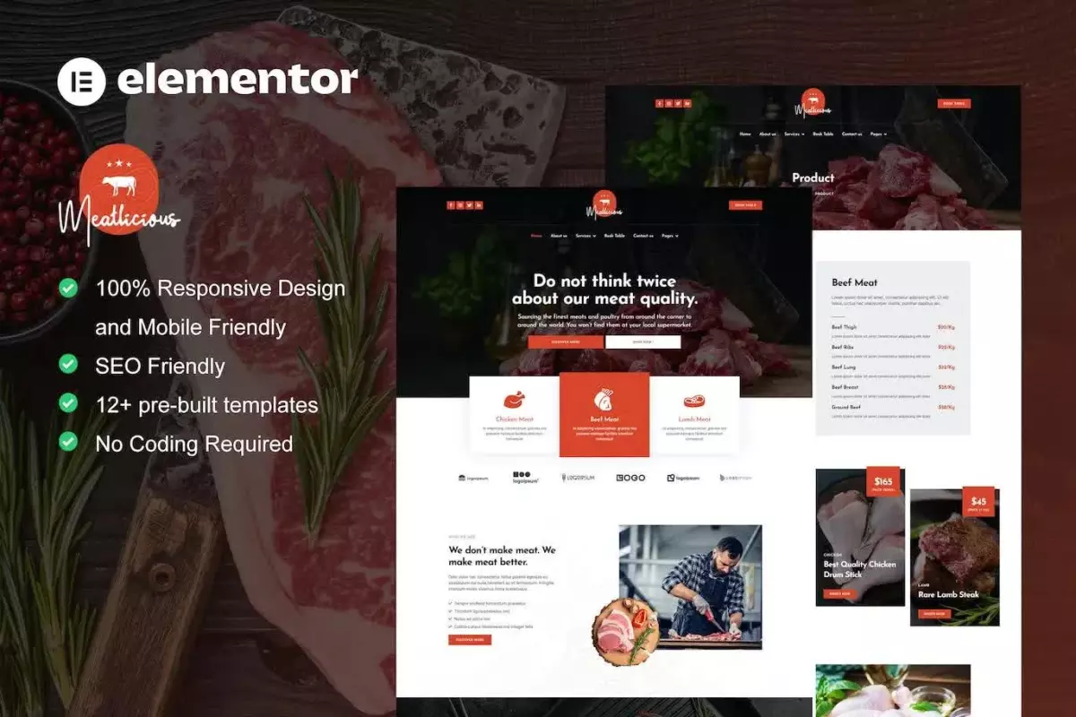 Meatlicious - Meat Shop &amp; Butcher Elementor Template