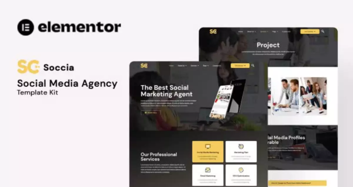 Soccia - Social Media Agency Elementor Template