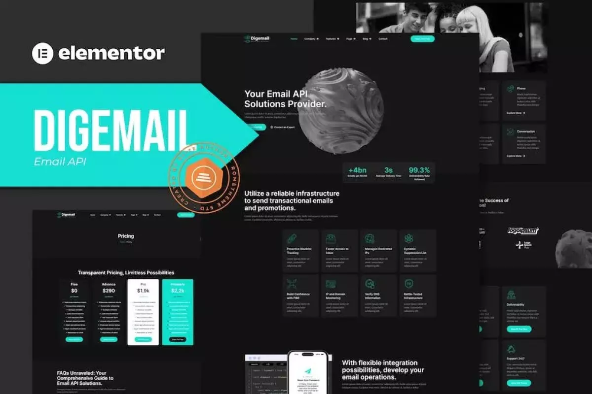 Digemail - API Solutions &amp; Services Elementor Pro Template