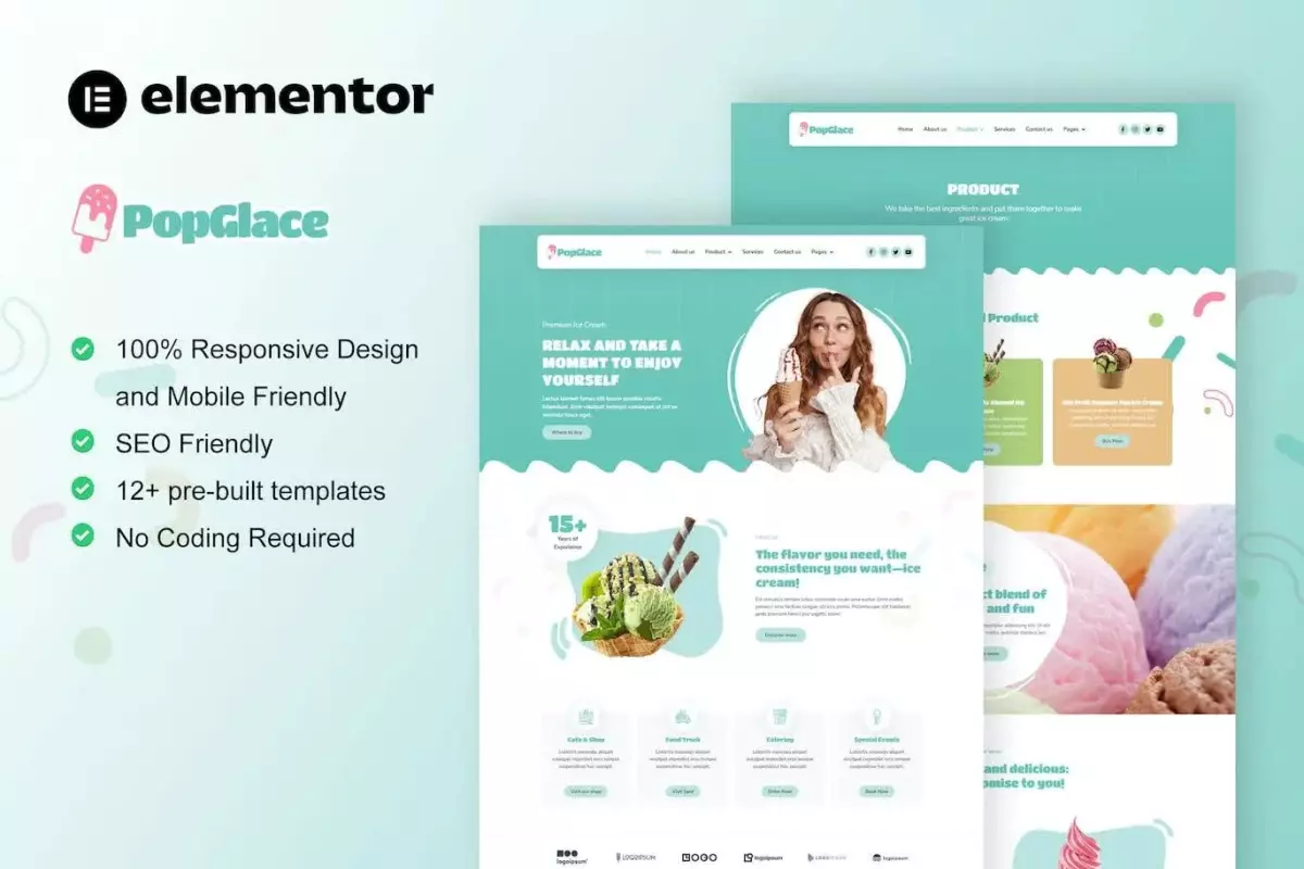 PopGlace - Ice Cream Shop Elementor Template