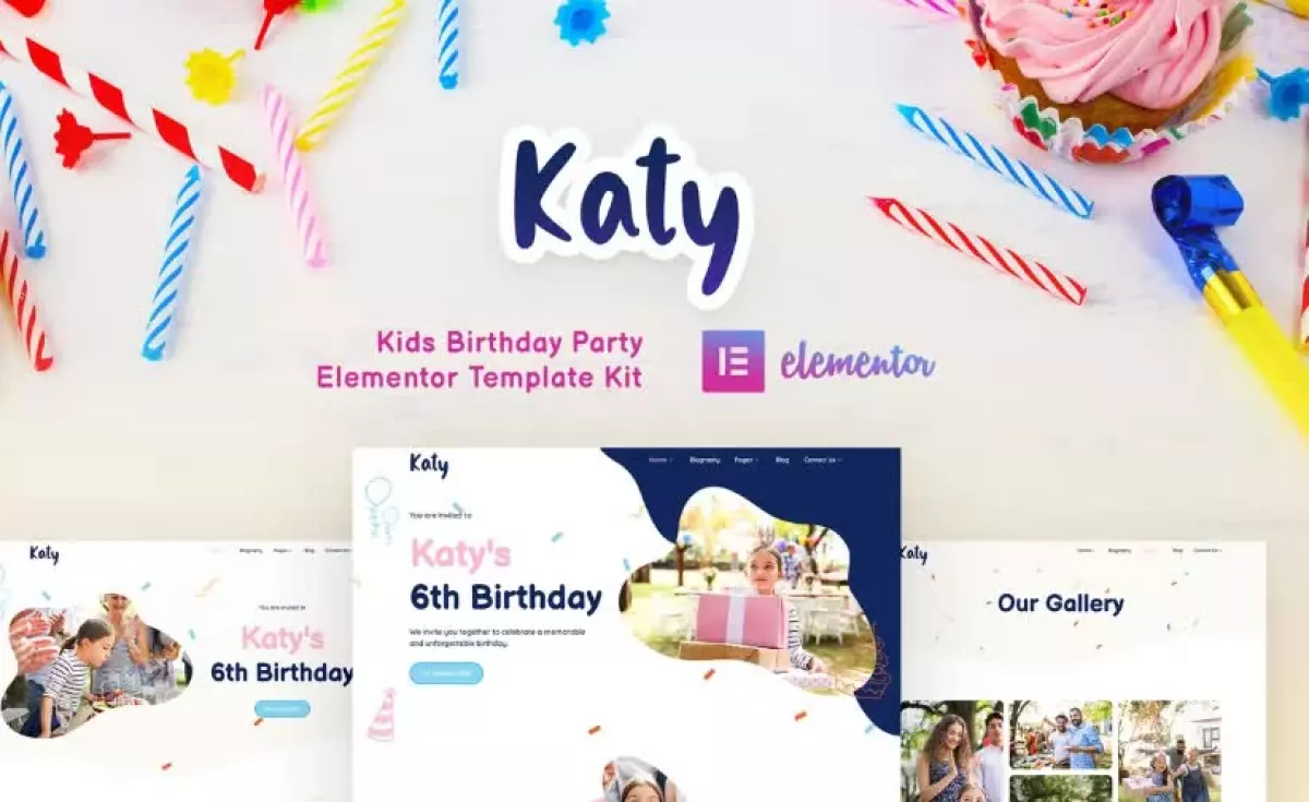 Katy - Kids Birthday Party Planner & Invitation Elementor Template