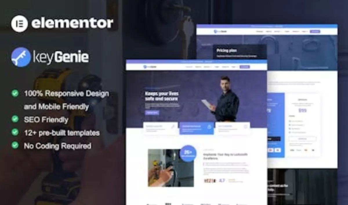 KeyGenie – Locksmith &amp; Key Maker Service Elementor Template Kit