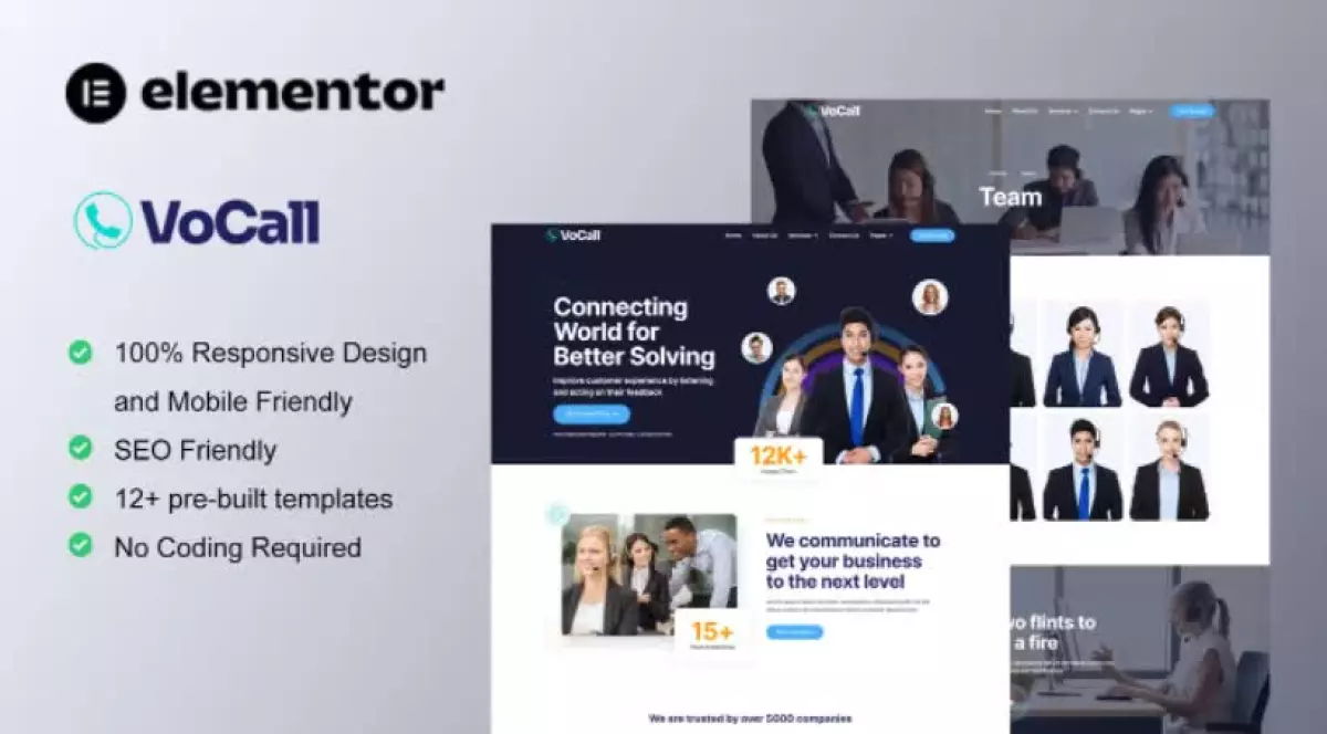 VoCall - Call Center & Telemarketing Elementor Template