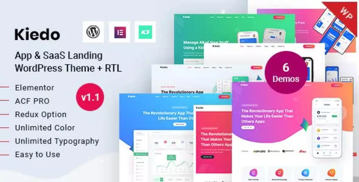 Kiedo - App & SaaS Software Landing WordPress Theme