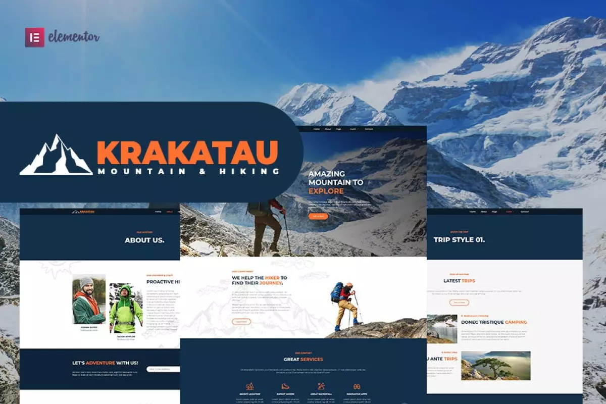 Krakatau - Mountain &amp; Hiking Elementor Template Kit