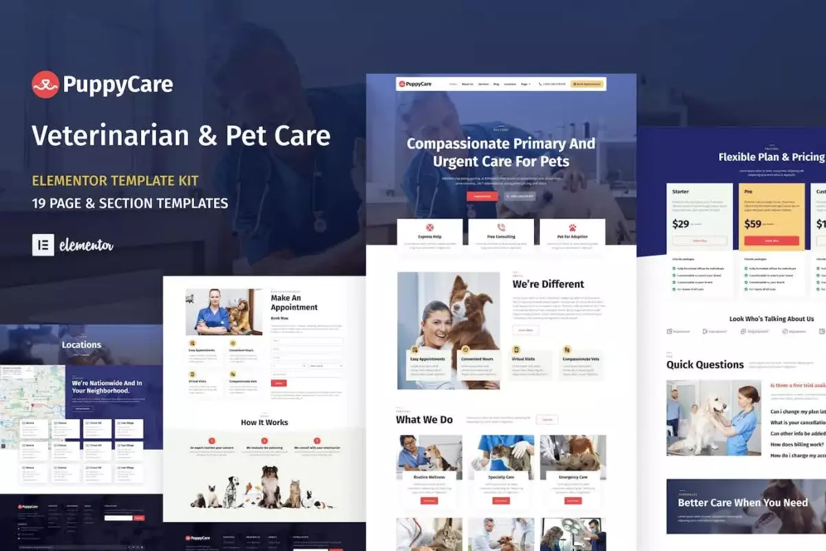 PuppyCare - Vetenarian &amp; Pet Care WordPress Elementor Template