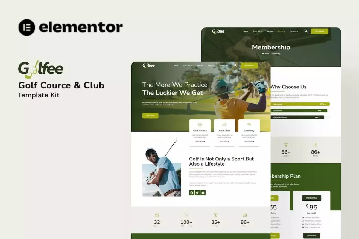 Golfee - Golf Course &amp; Club Elementor Template