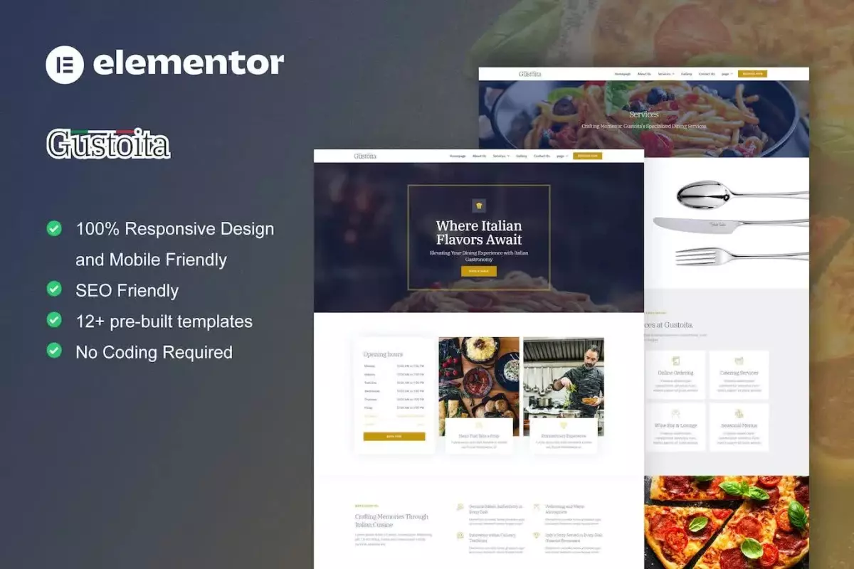 Gustoita - Italian Restaurant Elementor Template