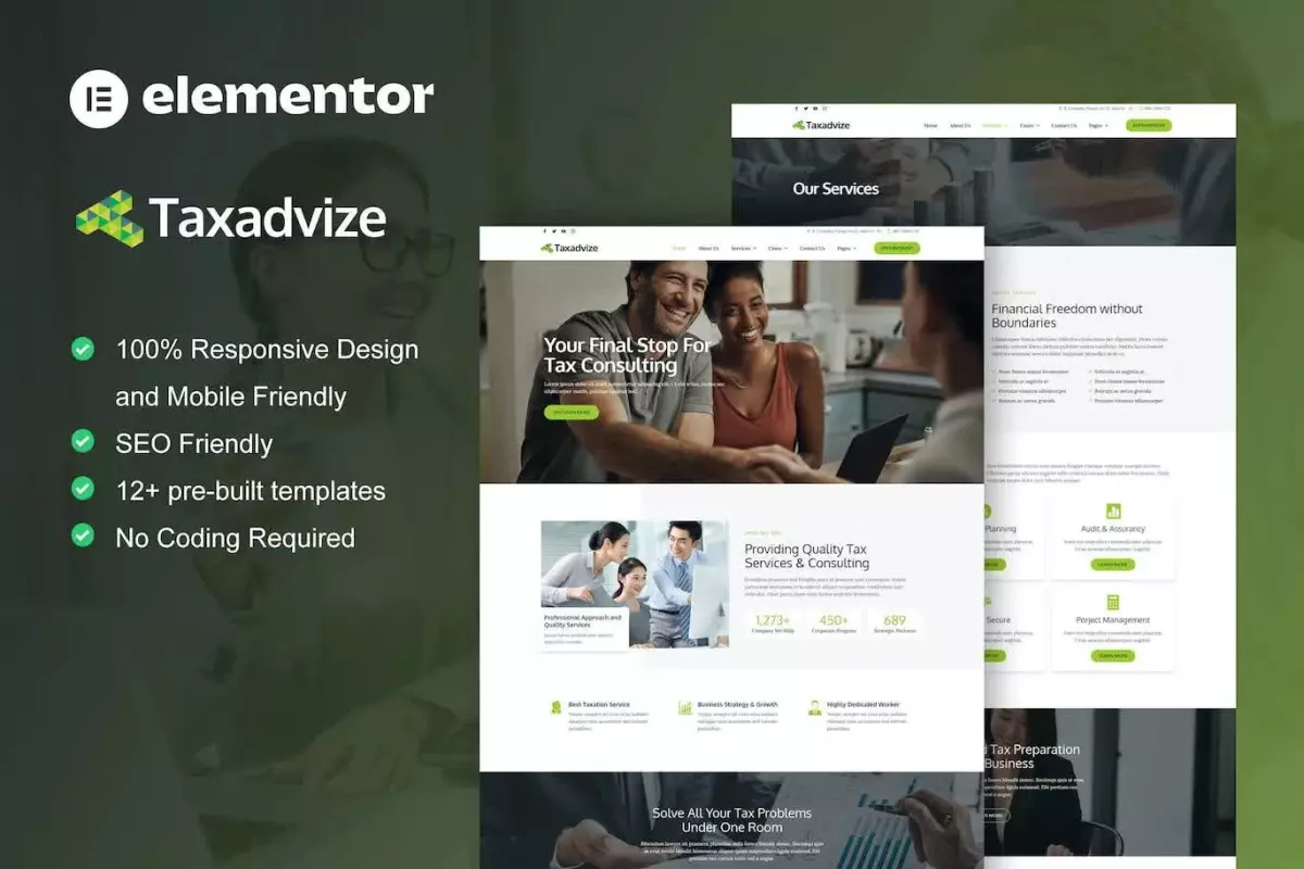 TaxAdvize - Tax Advisor &amp; Financial Consulting Elementor Template