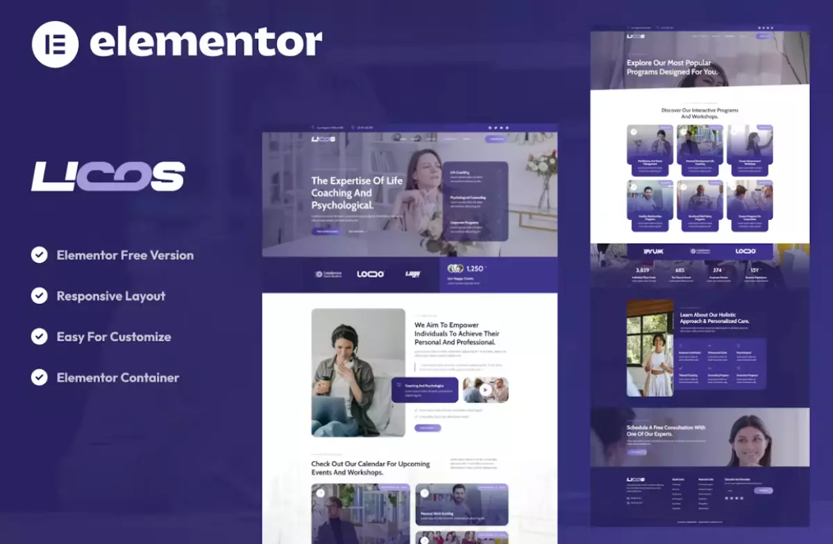 Licos – Life Coach &amp; Psychologist Services Elementor Template Kit