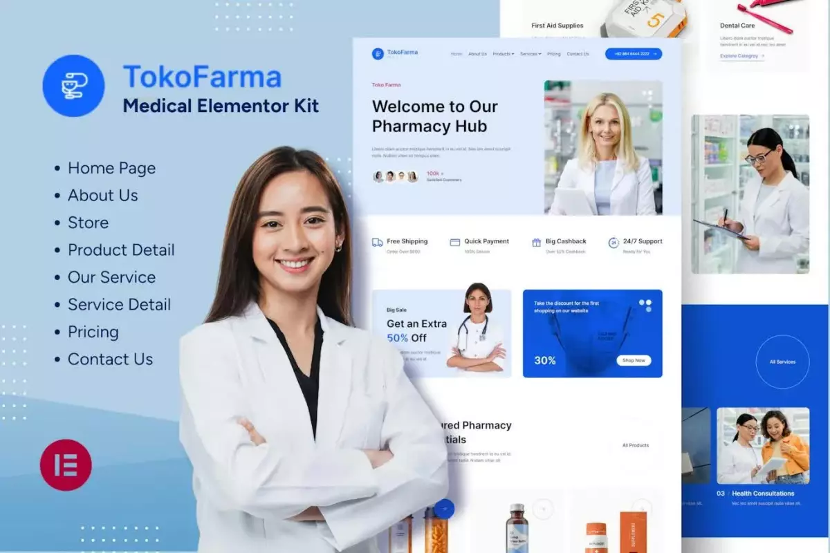 TokoFarma - Ecommerce Medicinal Store Elementor Template