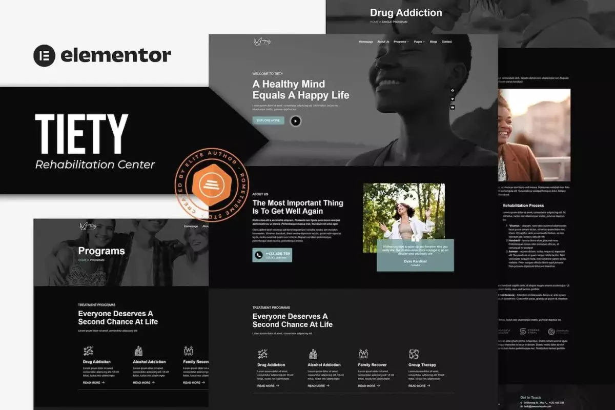 Tiety - Addiction Recovery and Rehabilitation Center Elementor Template