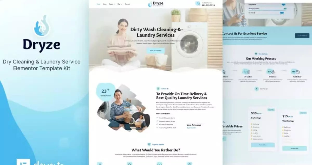 Dryze – Dry Cleaning & Laundry Service Elementor Template