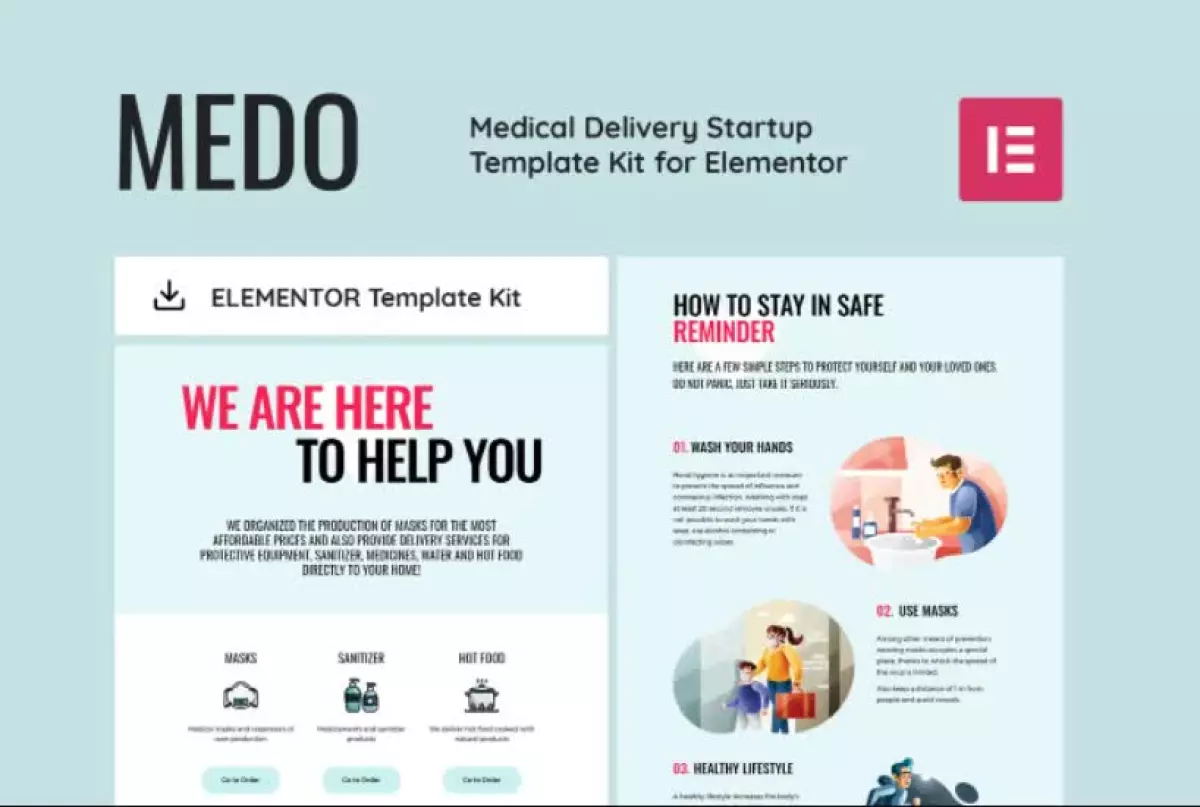 MEDO - Medical Delivery Startup Elementor Template