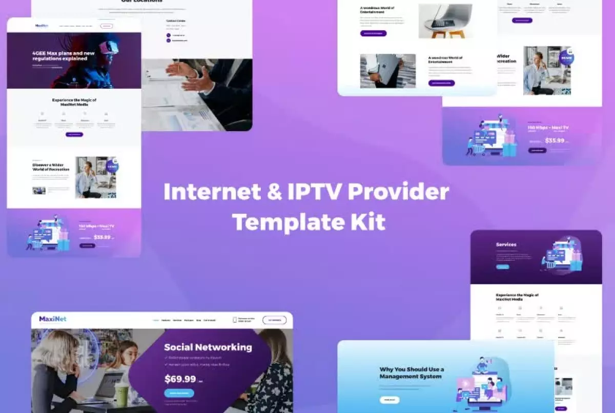 MaxiNet - Internet & IPTV Provider Elementor Template Kit