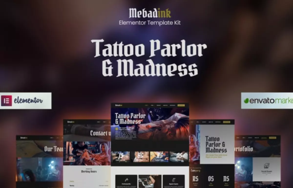 Mebadink – Tattoo &amp; Piercing Studio Elementor Template Kit