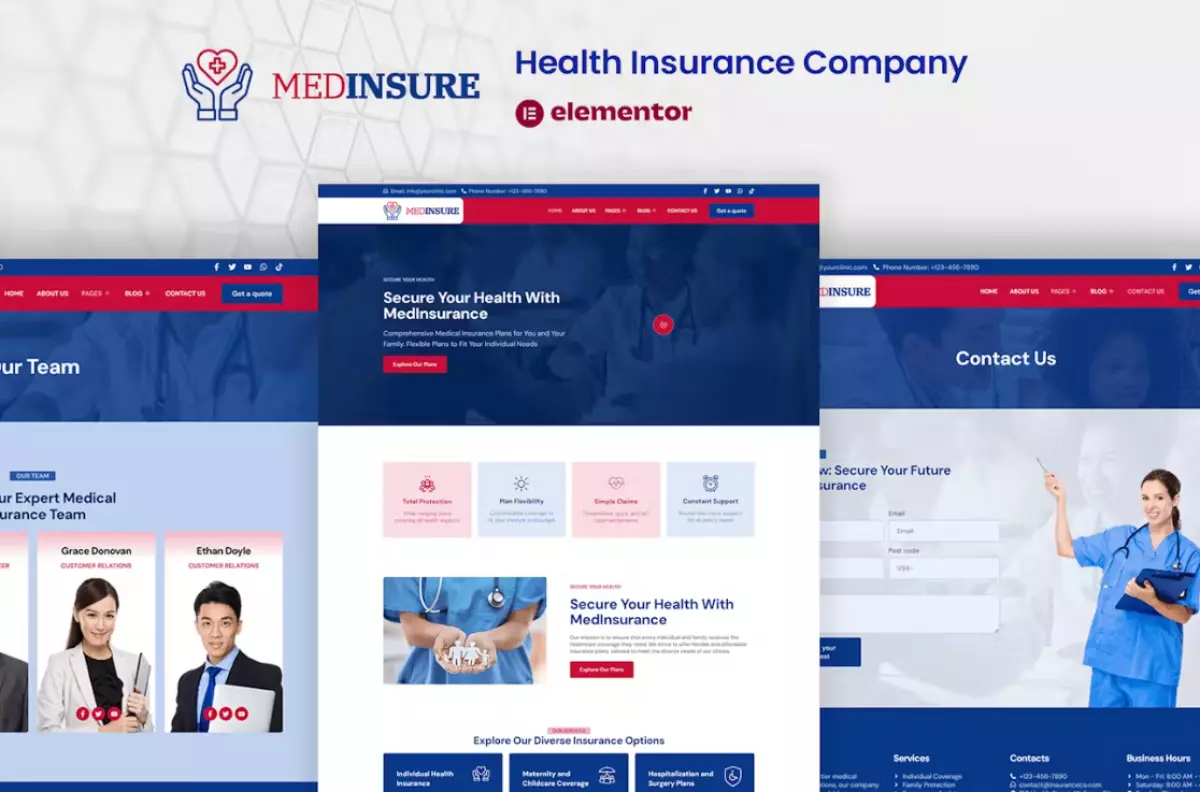 MedInsure - Health Insurance Company Elementor Pro Template Kit