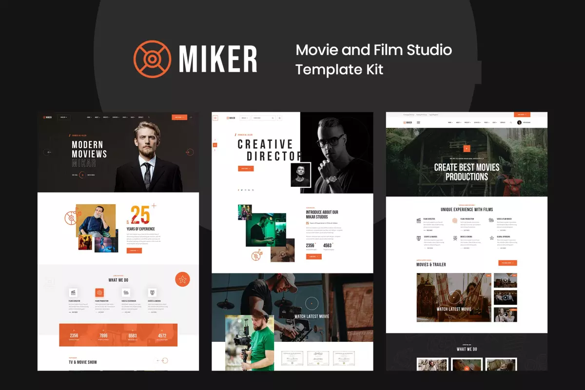 Miker - Movie &amp; Film Studio Elementor Template Kit