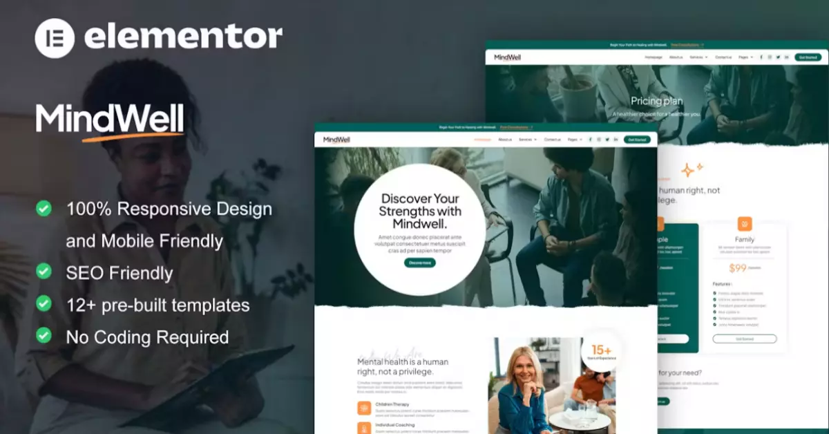 MindWell - Mental Health Care Elementor Pro Template Kit