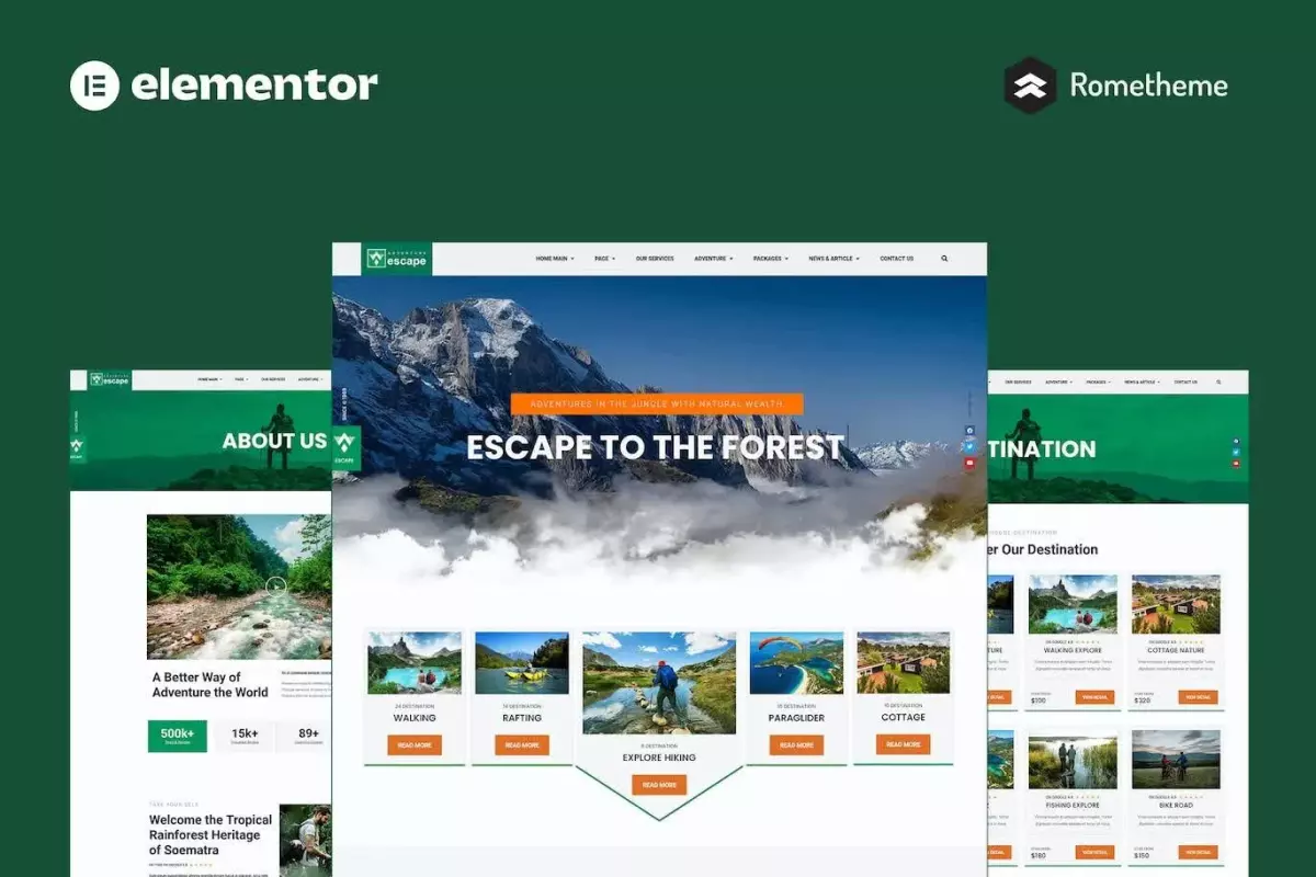 Escape - Forest Travel Adventure Elementor Pro Full Site Template