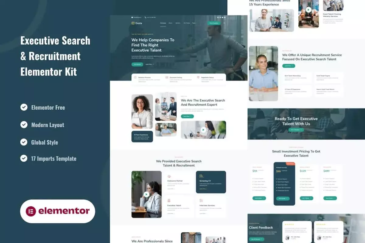 Exuta - Executive Search &amp; Recruitment Service Elementor Template