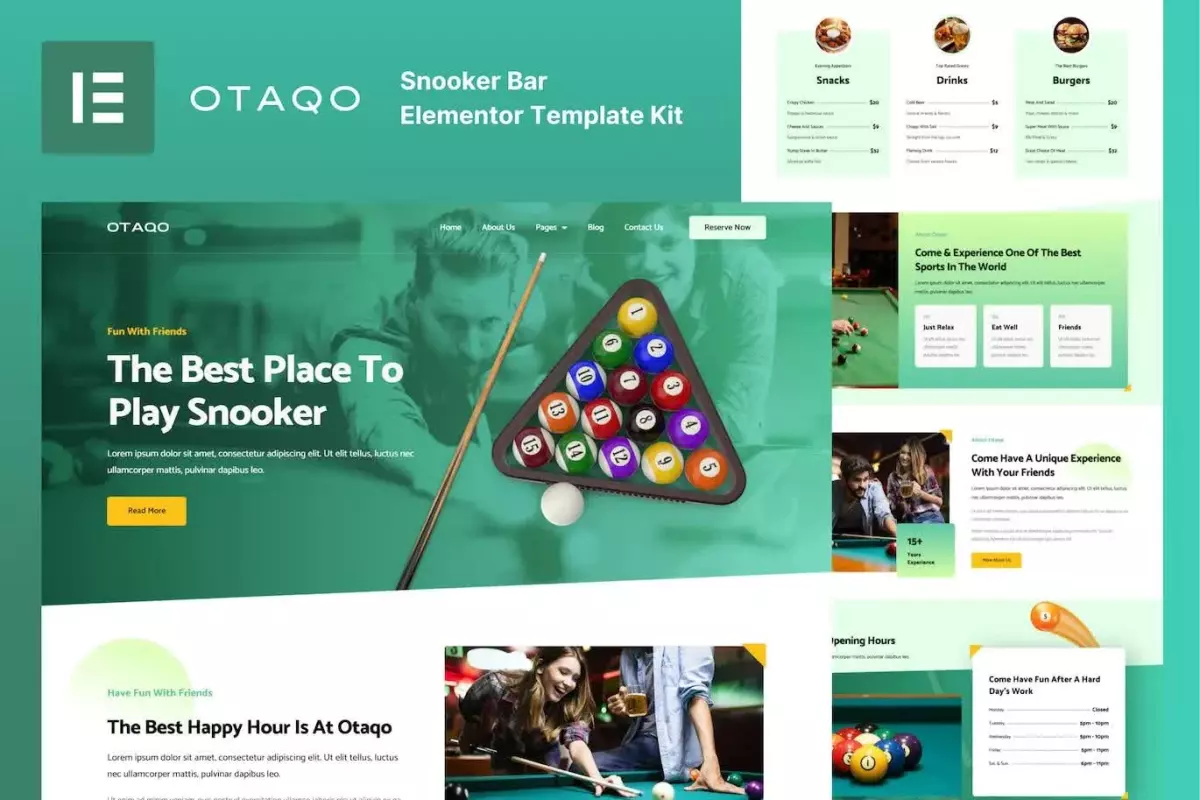 Otaqo - Snooker &amp; Pool Bar Elementor Template