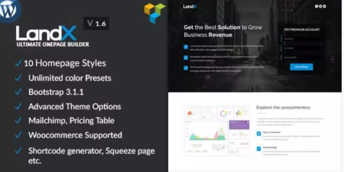 LandX Multipurpose WordPress Theme, Software Application Landing Pages Builder for Marketing Agency
