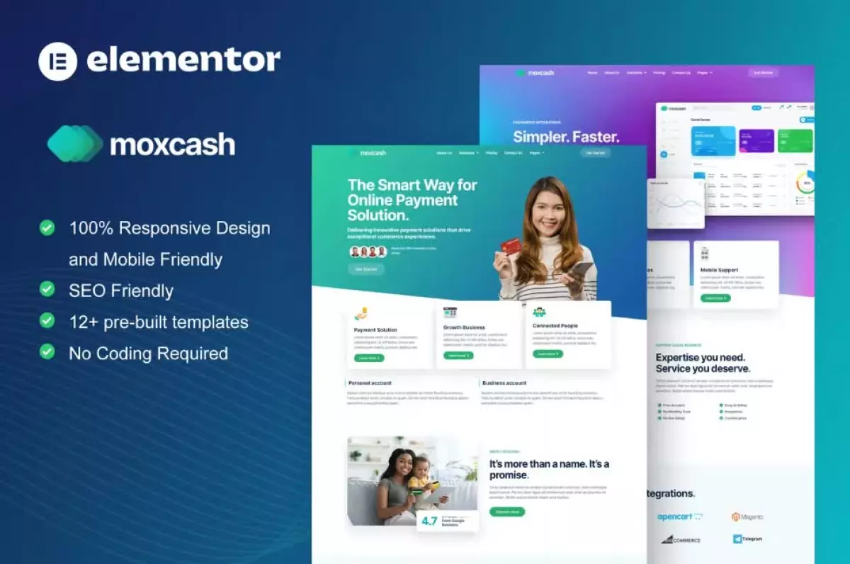 MoxCash - Online Payment Gateway Elementor Pro Template Kit