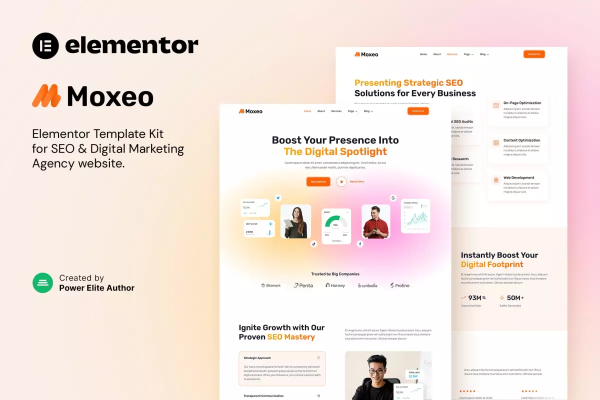 Moxeo – SEO &amp; Digital Marketing Agency Elementor Template Kit