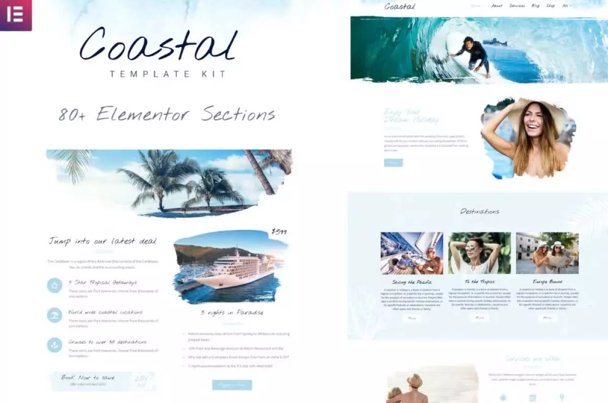 Coastal Travel and Surf Grunge Template