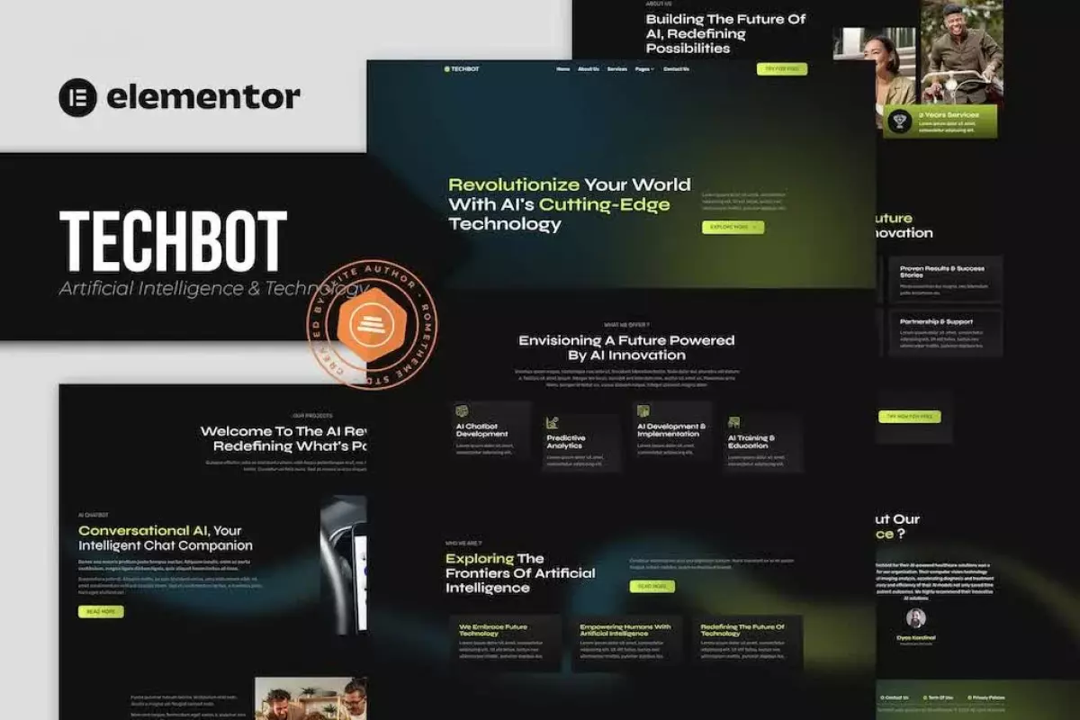 Techbot - Artificial Intelligence &amp; Technology Services Elementor Template