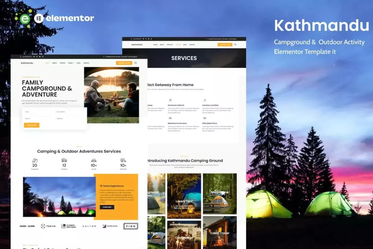 Kathmandu - Campground &amp; Outdoor Activity Elementor Template