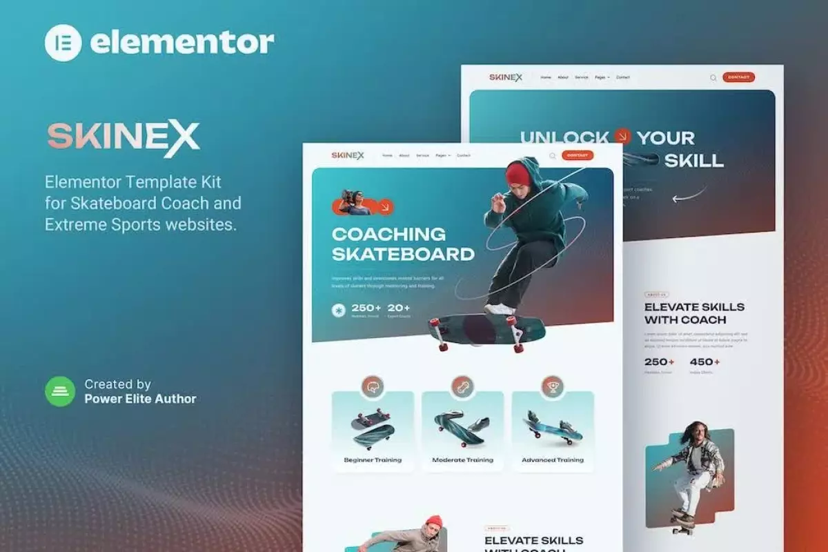 Skinex – Skateboard Coach &amp; Lessons Elementor Template