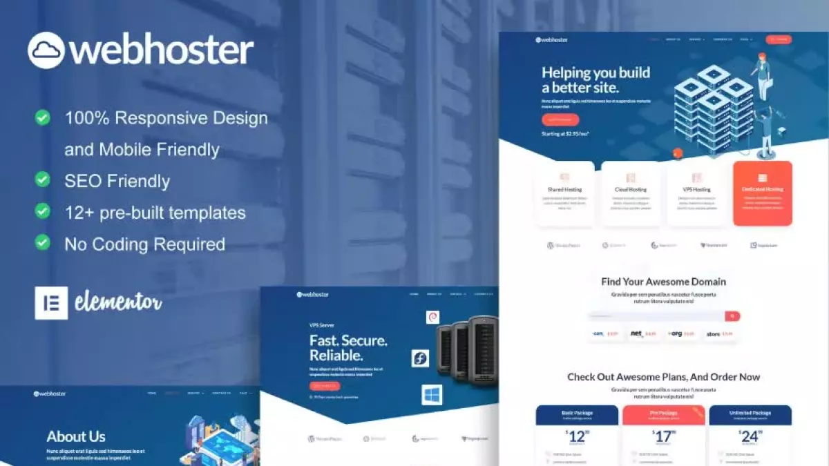 WebHoster - Web Hosting Service Elementor Template