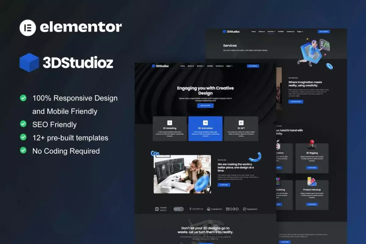 3dstudioz - 3D Design &amp; Animation Studio Elementor Template