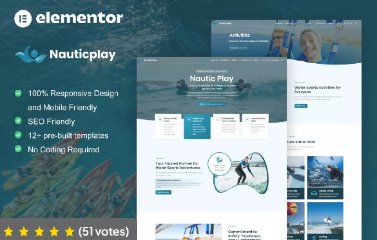 NauticPlay – Water Sports &amp; Surfing Elementor Pro Template Kit